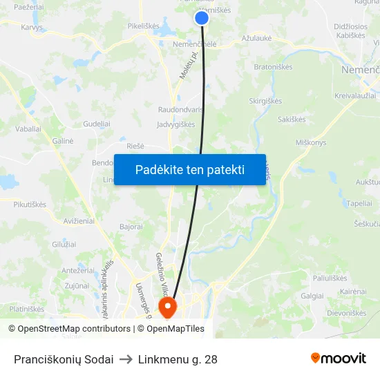 Pranciškonių Sodai to Linkmenu g. 28 map