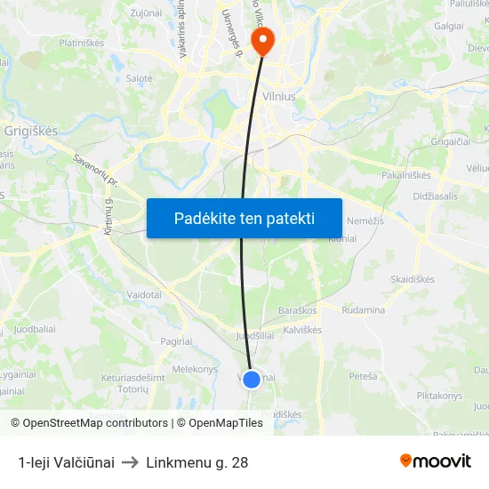 1-Ieji Valčiūnai to Linkmenu g. 28 map