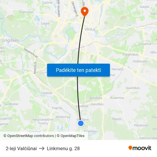 2-Ieji Valčiūnai to Linkmenu g. 28 map