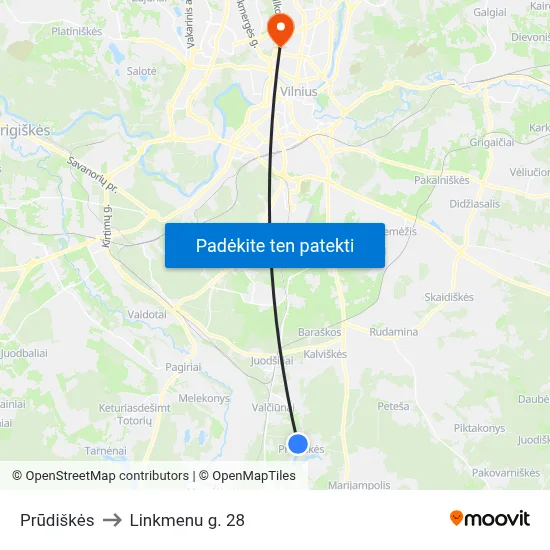 Prūdiškės to Linkmenu g. 28 map