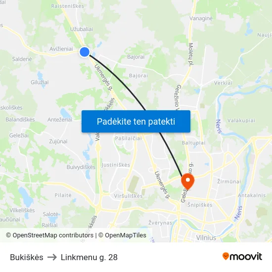 Bukiškės to Linkmenu g. 28 map