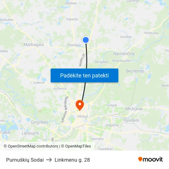 Purnuškių Sodai to Linkmenu g. 28 map
