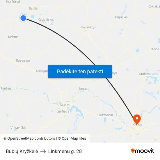 Bubių Kryžkelė to Linkmenu g. 28 map
