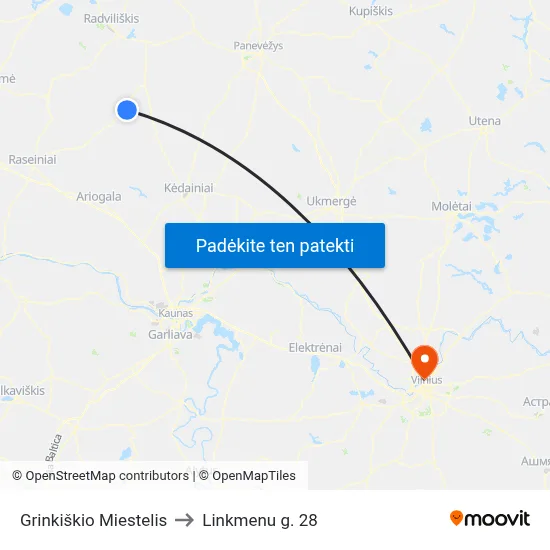 Grinkiškio Miestelis to Linkmenu g. 28 map