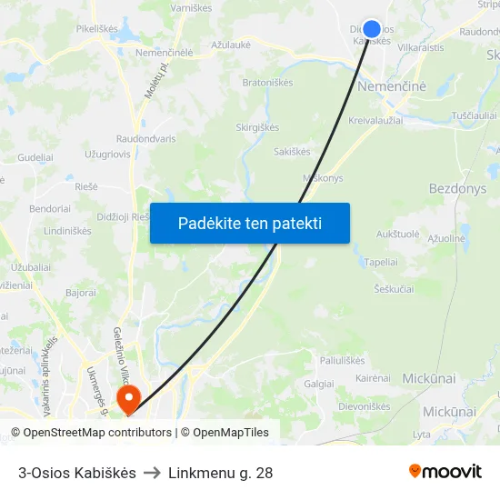 3-Osios Kabiškės to Linkmenu g. 28 map