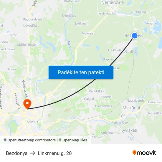 Bezdonys to Linkmenu g. 28 map