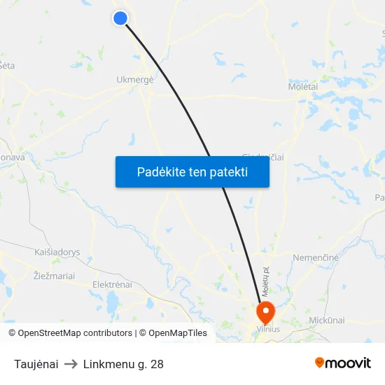 Taujėnai to Linkmenu g. 28 map