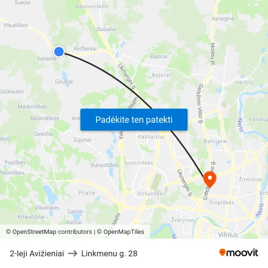 2-Ieji Avižieniai to Linkmenu g. 28 map
