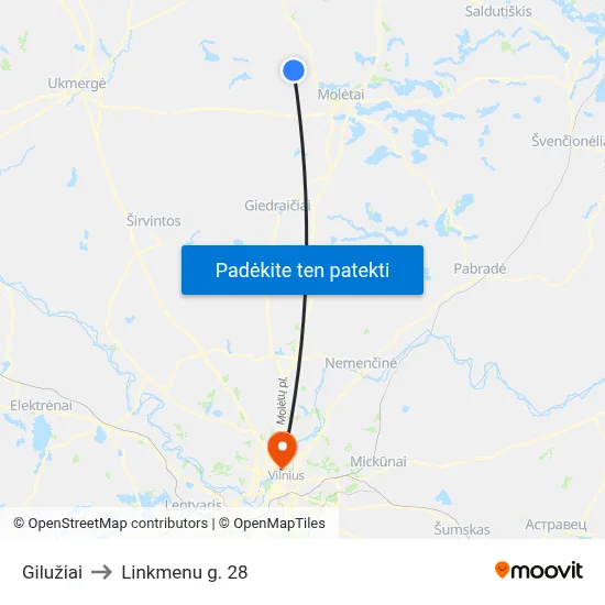 Gilužiai to Linkmenu g. 28 map