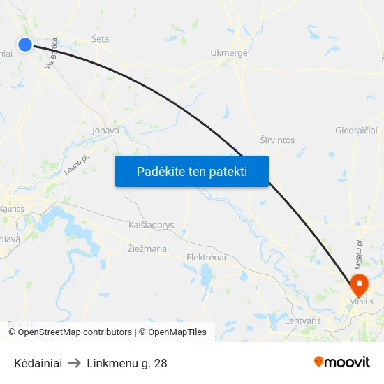 Kėdainiai to Linkmenu g. 28 map