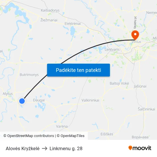 Alovės Kryžkelė to Linkmenu g. 28 map