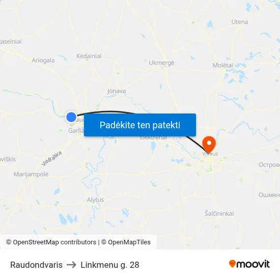 Raudondvaris to Linkmenu g. 28 map