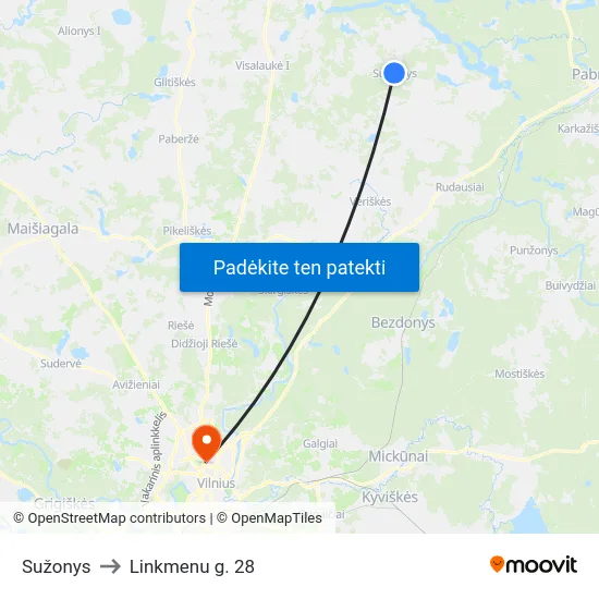 Sužonys to Linkmenu g. 28 map