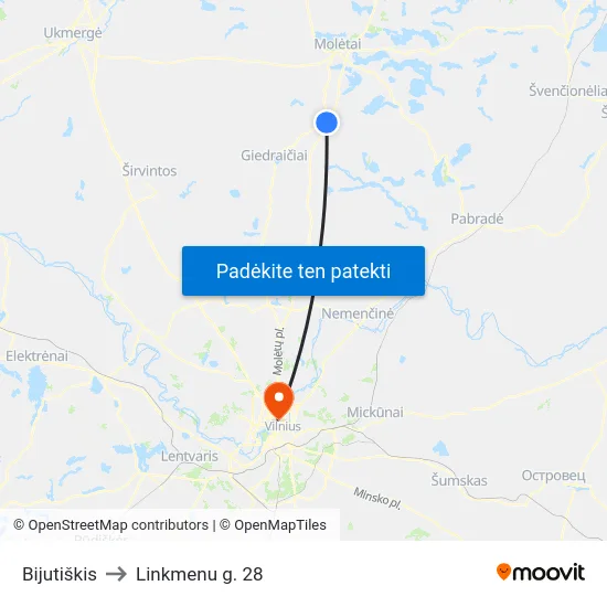Bijutiškis to Linkmenu g. 28 map