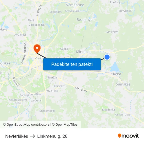 Nevieriškės to Linkmenu g. 28 map