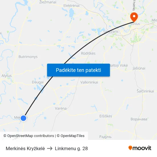 Merkinės Kryžkelė to Linkmenu g. 28 map