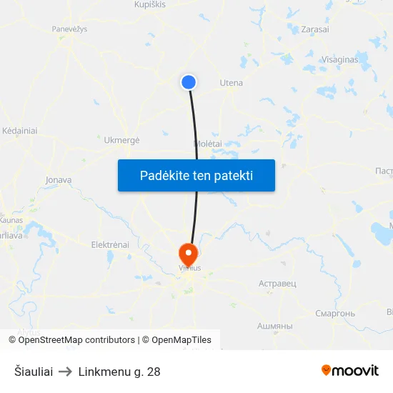 Šiauliai to Linkmenu g. 28 map