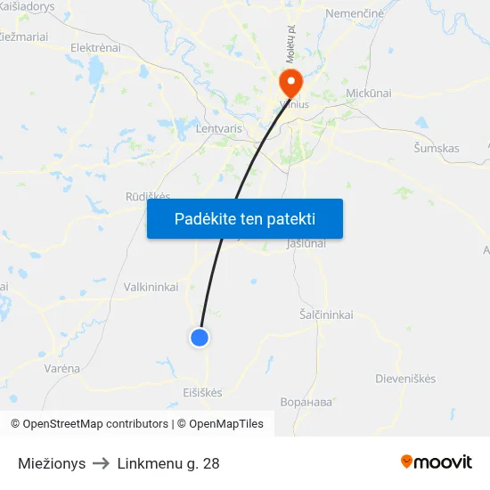 Miežionys to Linkmenu g. 28 map