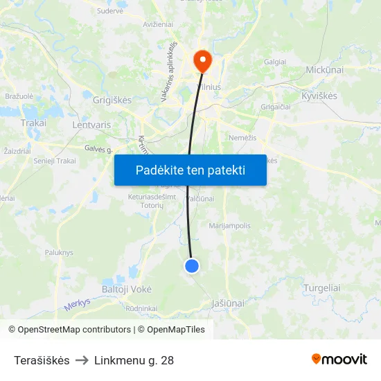Terašiškės to Linkmenu g. 28 map