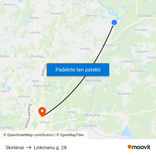 Skirlėnai to Linkmenu g. 28 map