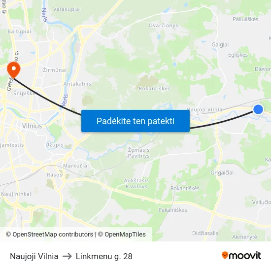 Naujoji Vilnia to Linkmenu g. 28 map