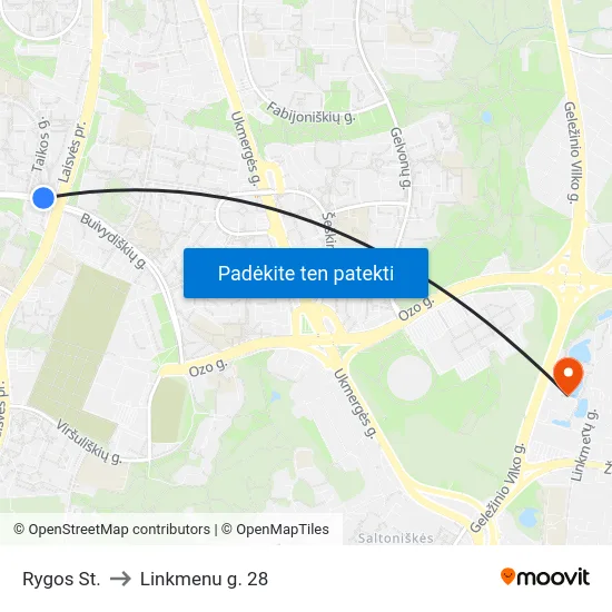 Rygos St. to Linkmenu g. 28 map