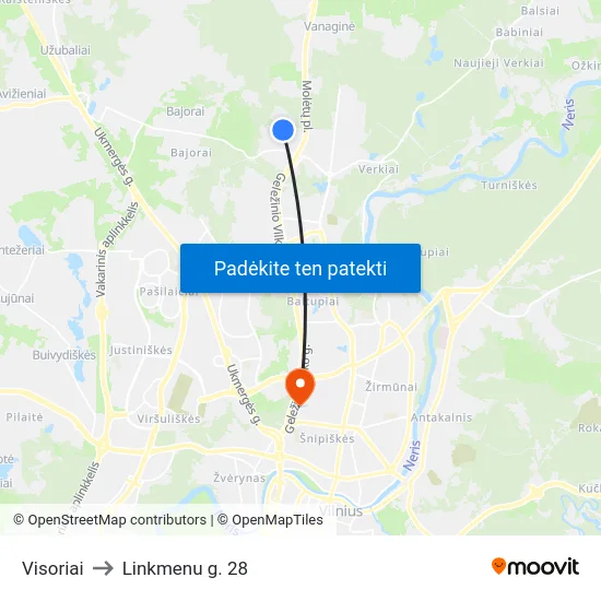 Visoriai to Linkmenu g. 28 map