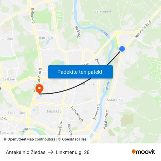 Antakalnio Žiedas to Linkmenu g. 28 map