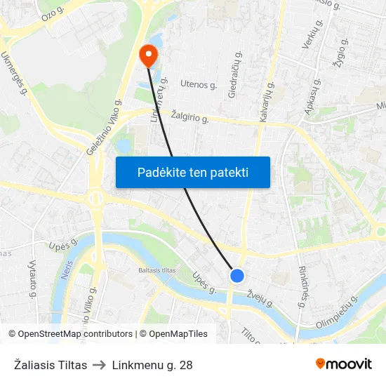 Žaliasis Tiltas to Linkmenu g. 28 map