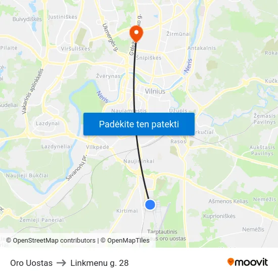 Oro Uostas to Linkmenu g. 28 map