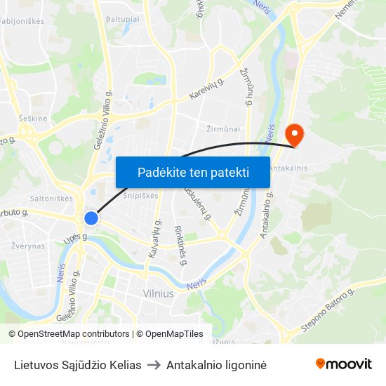 Lietuvos Sąjūdžio Kelias to Antakalnio ligoninė map