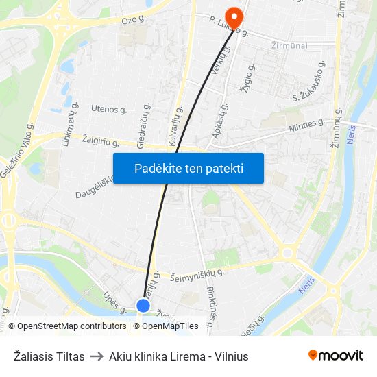 Žaliasis Tiltas to Akiu klinika Lirema - Vilnius map