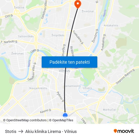 Stotis to Akiu klinika Lirema - Vilnius map