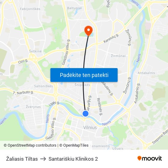 Žaliasis Tiltas to Santariškiu Klinikos 2 map