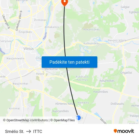 Smėlio St. to ITTC map