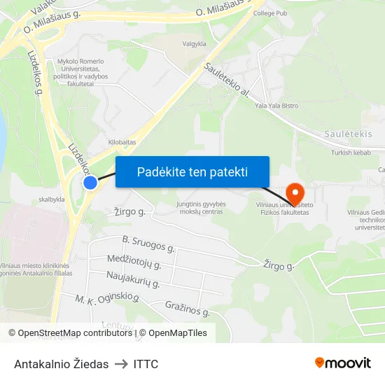Antakalnio Žiedas to ITTC map
