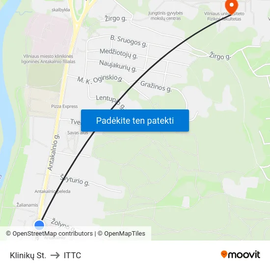 Klinikų St. to ITTC map