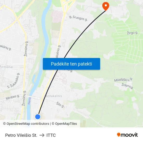 Petro Vileišio St. to ITTC map