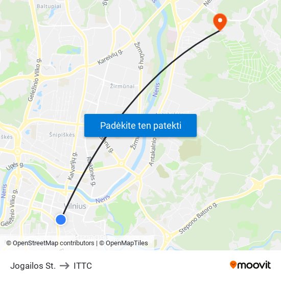 Jogailos St. to ITTC map