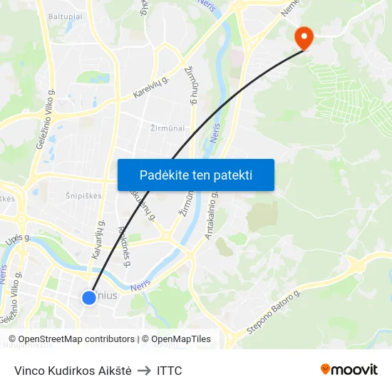 Vinco Kudirkos Aikštė to ITTC map