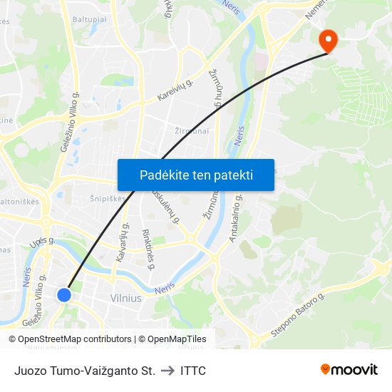Juozo Tumo-Vaižganto St. to ITTC map