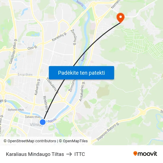 Karaliaus Mindaugo Tiltas to ITTC map