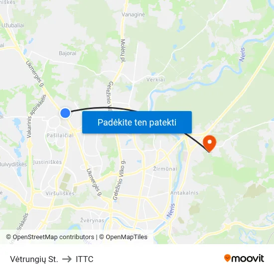 Vėtrungių St. to ITTC map