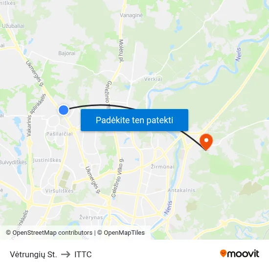 Vėtrungių St. to ITTC map
