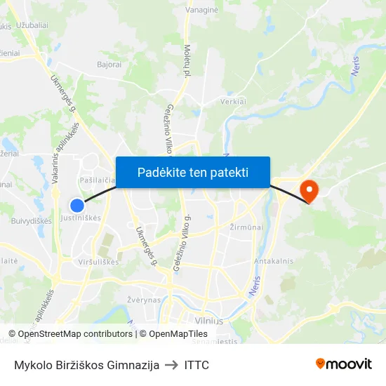 Mykolo Biržiškos Gimnazija to ITTC map