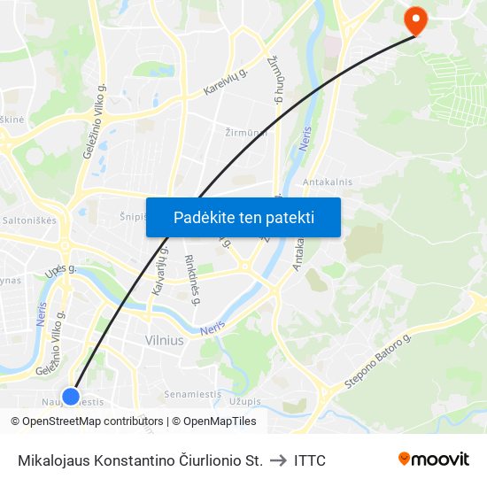 Mikalojaus Konstantino Čiurlionio St. to ITTC map