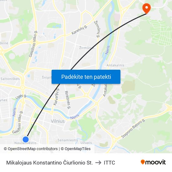Mikalojaus Konstantino Čiurlionio St. to ITTC map