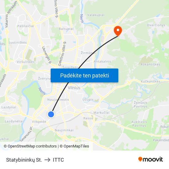 Statybininkų St. to ITTC map