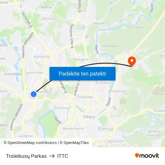 Troleibusų Parkas to ITTC map