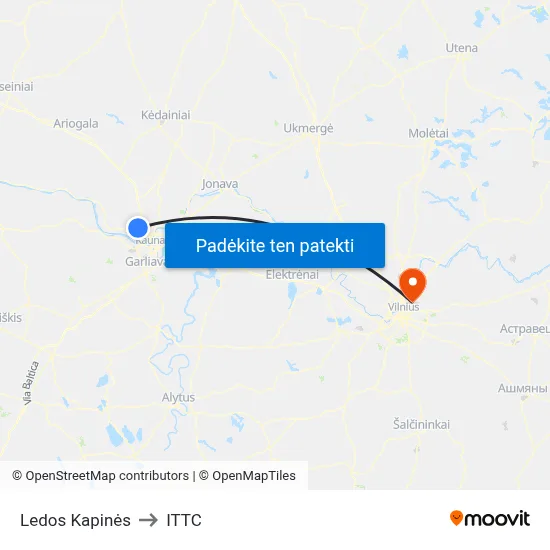 Ledos Kapinės to ITTC map